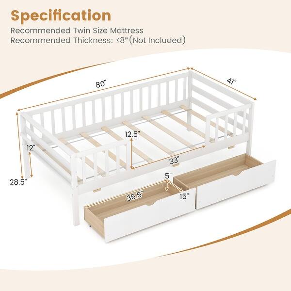 Gymax Twin Size Kids Bed w/ Storage 2 Pull-out Drawers Side Shelf for