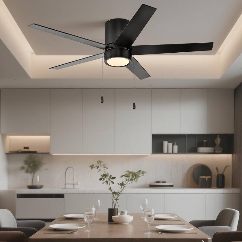 52 in. Indoor Flush Mount Ceiling Fan with 5 Blades & 18W 3CCT LED - 3 Finish Options, Pull Chain Control