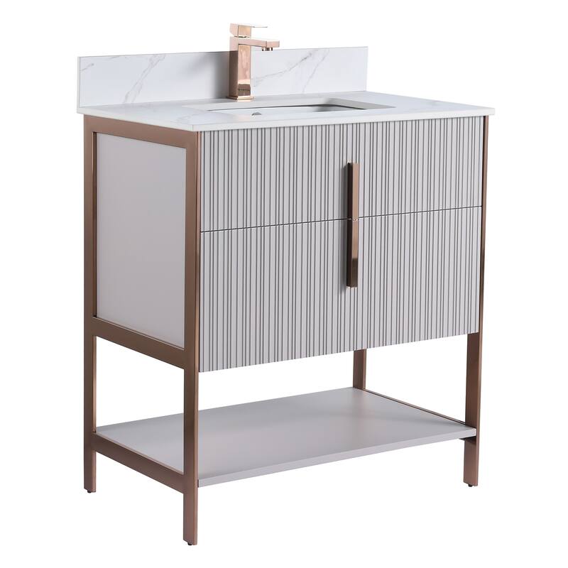 Fine Fixtures Serenity Modern Bathroom Vanity with White Carrara Stone Top