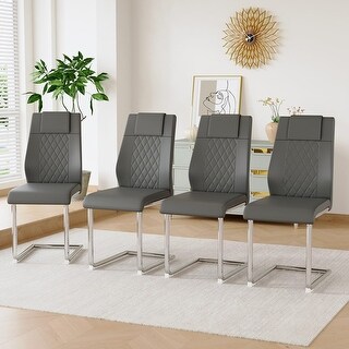 Set of 4 Modern Dining Chairs with Metal Legs and Faux Leather Cushion ...