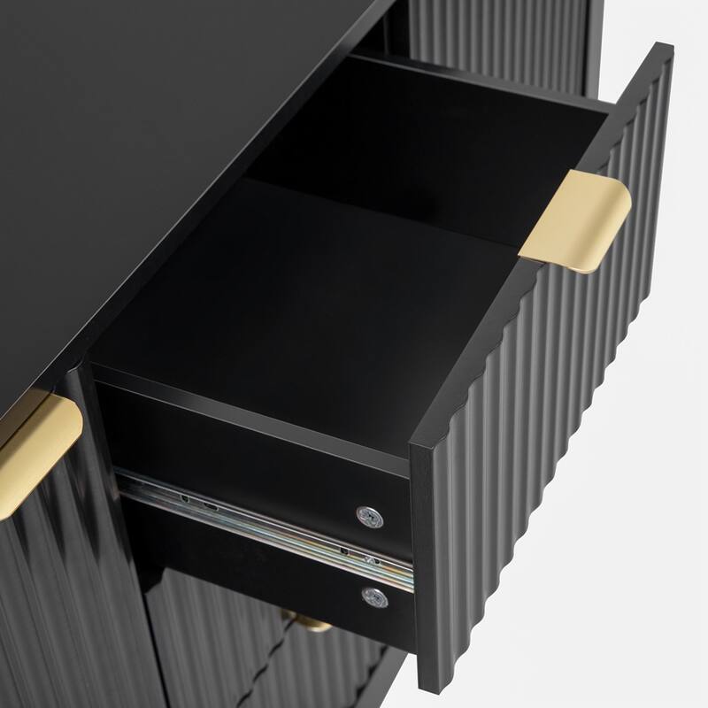 Entryway Cabinet with Wave Design-3 Adjustable Shelves, 3 Drawers & Close Doors, Storage Console Table with Metal Handle