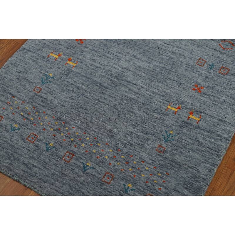 Blue Tribal Gabbeh Indian Rug Handmade Wool Carpet - 2'11" x 4'10"