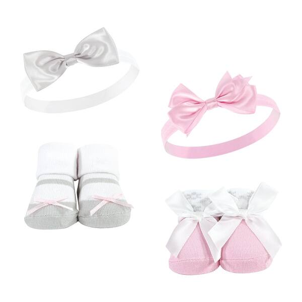 slide 1 of 1, Hudson Baby Infant Girls Headband and Socks Set, Pink Gray, 0-9 Months - Pink Gray Pink Gray - 0-9 Months
