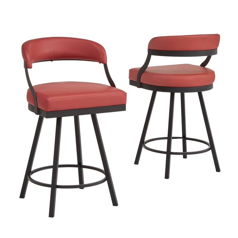Bacalar Black Finish Metal Vegan Leather Swivel Chair (Set of 2) by iNSPIRE Q Modern - Red - Counter Height