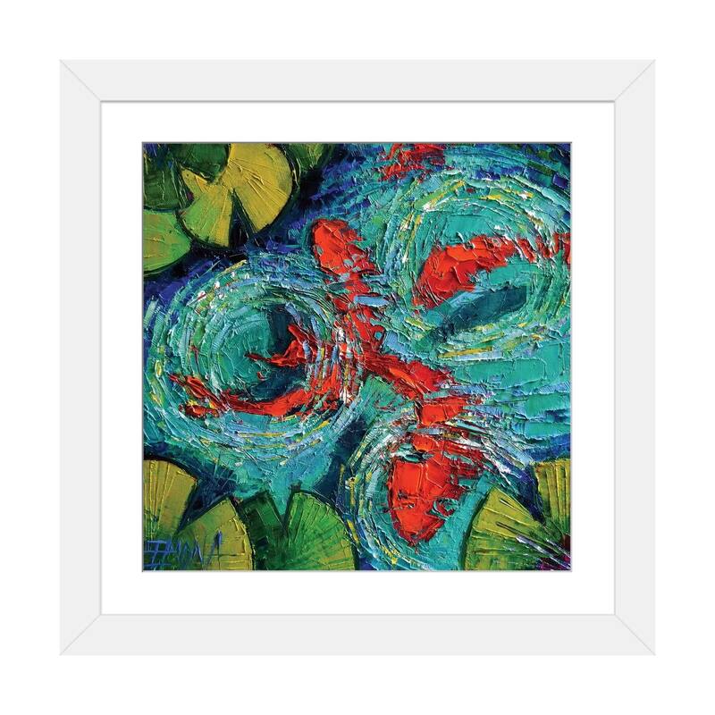 iCanvas "Colorful Koi Fishes In Lily Pond" by Mona Edulesco - White - 24x24x1