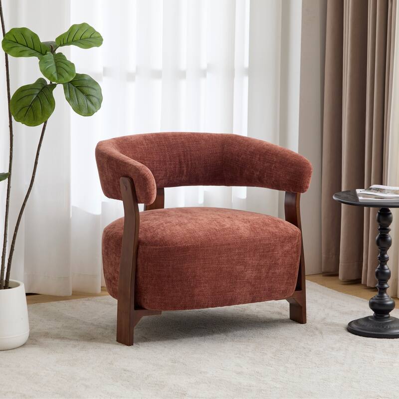 Christopher Knight Home - Accent Arm Chair Modern Upholstered Chair with Bent Wood Legs - Coral,Walnut