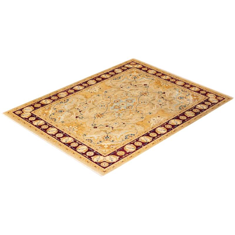 Overton Handknotted Wool Traditional Oriental Yellow Area Rug - 8' x 10'