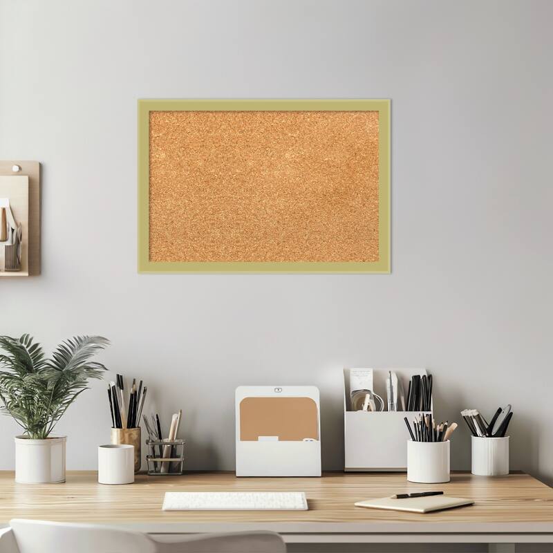 Incline Light Gold Wood Framed Cork Board - Bulletin Board, Organization Board, Pin Board