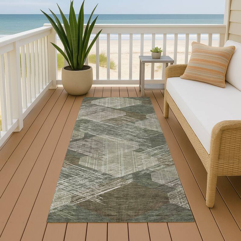 Machine Washable Indoor/ Outdoor Modern Hotchkiss Chantille Rug - Olive - 2'3" x 7'6"