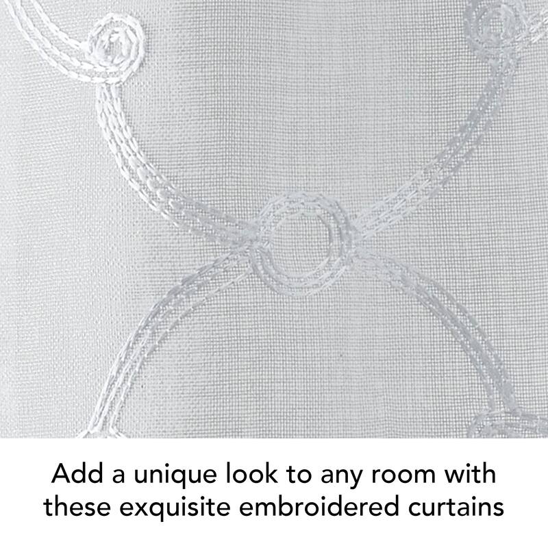 Creative Home Ideas Selena Embroidered Sheer Rod Pocket Window Curtain Panel Pair with Tiebacks
