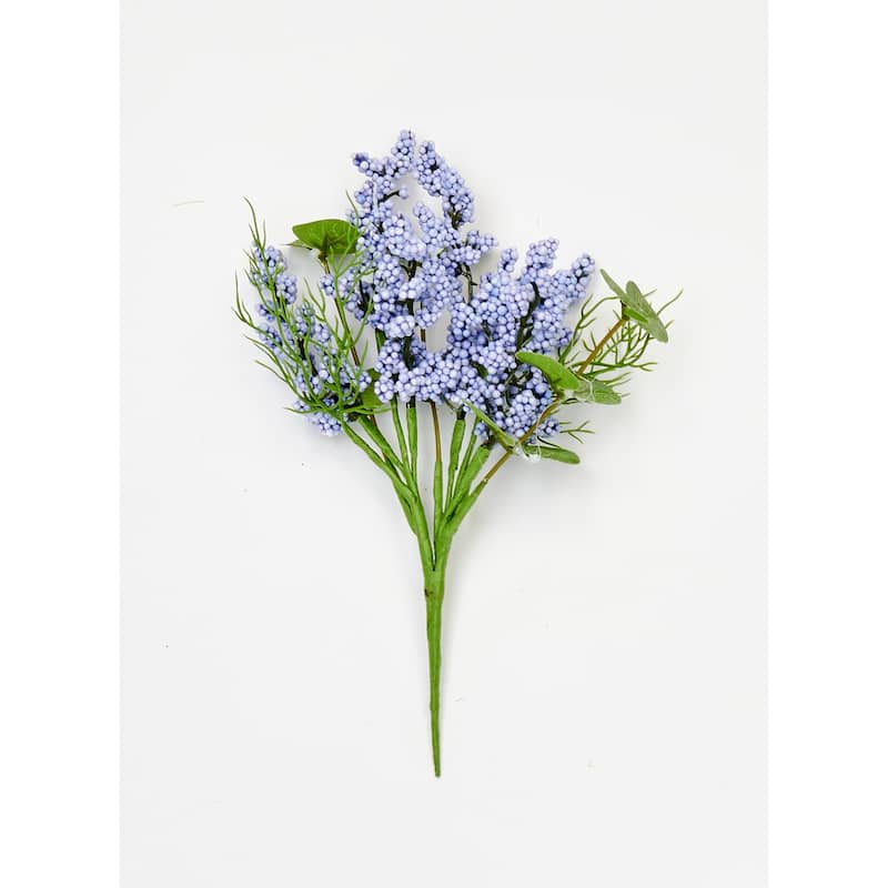 8" Purple Bud and Green Leaves Pick, Set of 3 - 8