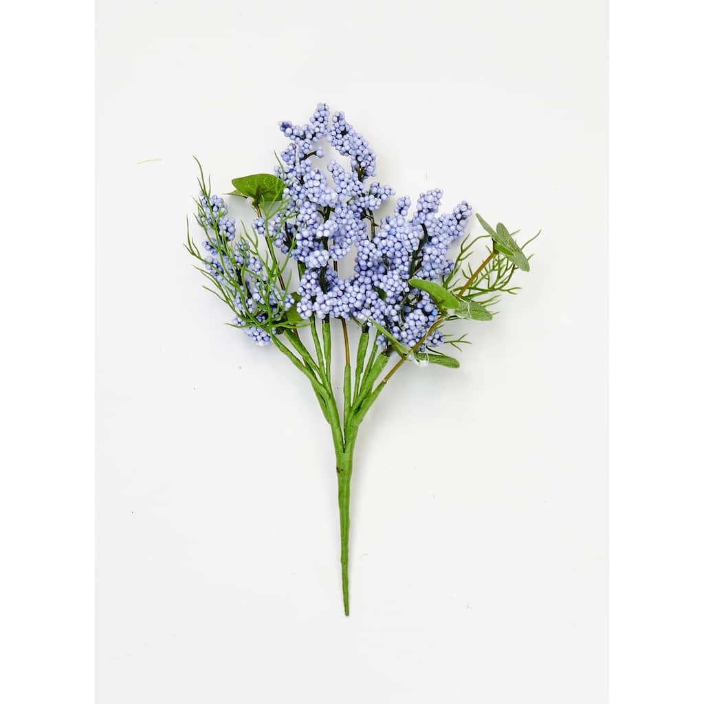 8" Purple Bud and Green Leaves Pick, Set of 3 - 8