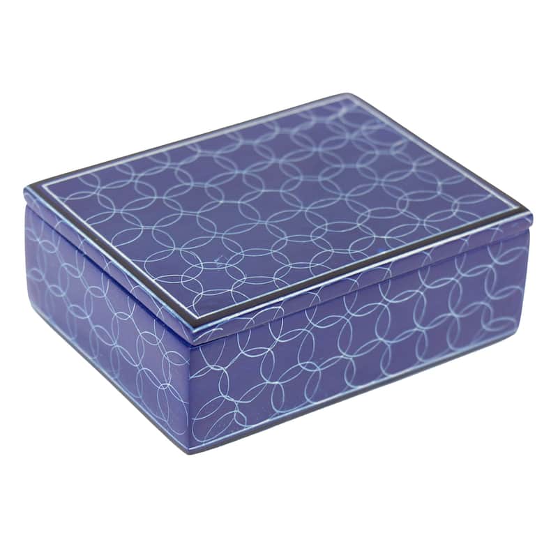 Soapstone Carved Box, Tribal Etching - Blue