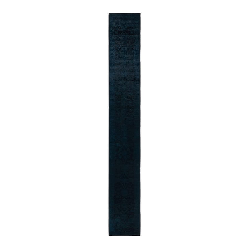 Overton Hand Knotted Wool Vintage Inspired Modern Contemporary Overdyed Black Runner Rug - 2' 7" x 19' 6"