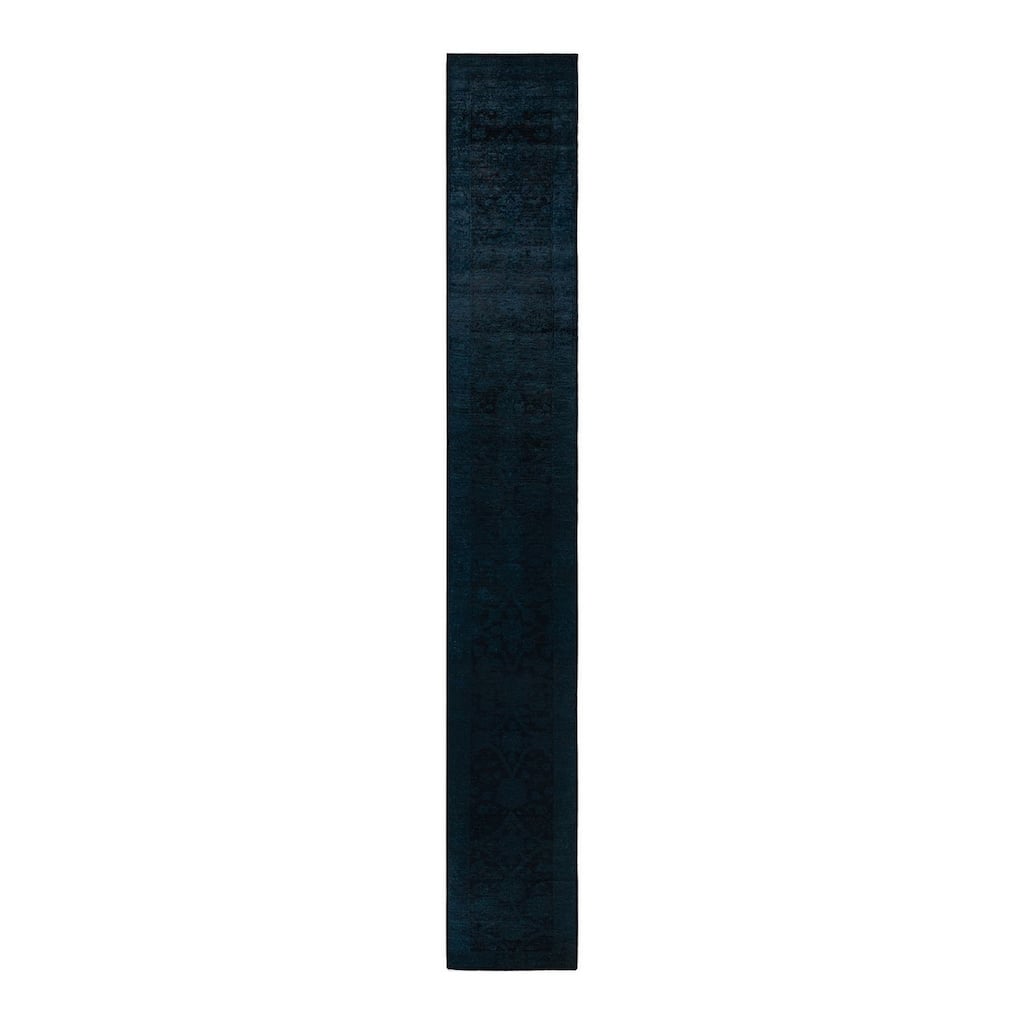 Overton Hand Knotted Wool Vintage Inspired Modern Contemporary Overdyed Black Runner Rug - 2' 7" x 19' 6"