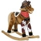 preview thumbnail 1 of 38, Kids Plush Rocking Horse with Authentic Neigh Sounds, Saddle, and Stirrup for 3-8 Years Old - Comfortable Velvet Fabric Brown+hats