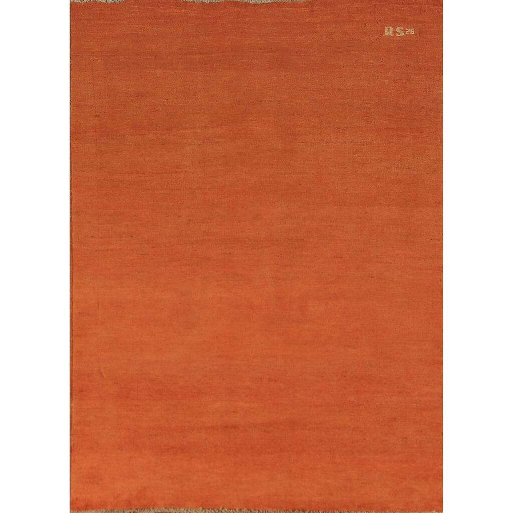 Solid Gabbeh Modern Rug Hand-Knotted Oriental Wool Carpet - 4'2" x 5'10"