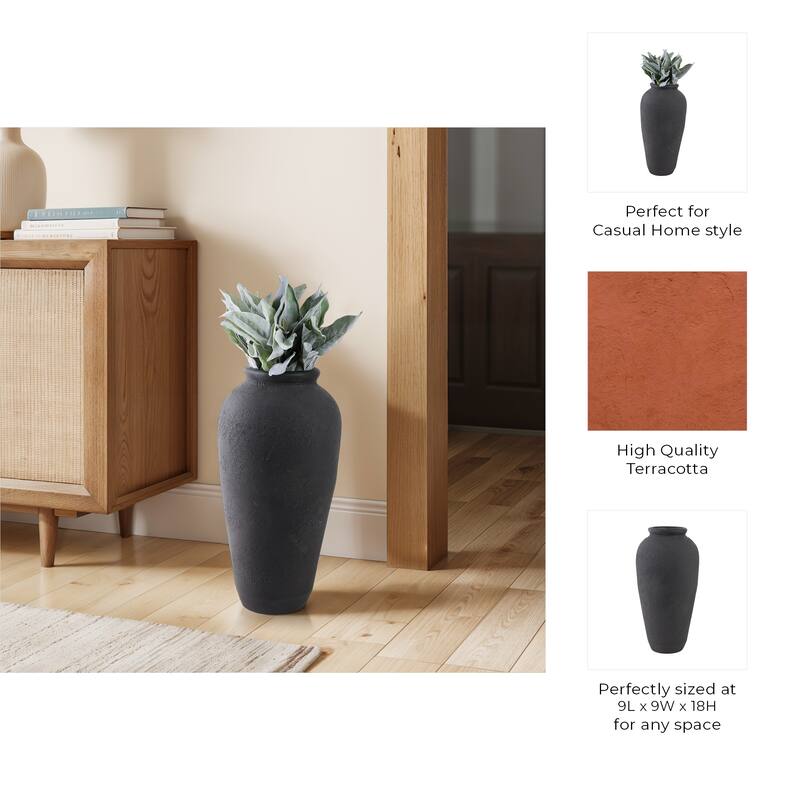 Terracotta Vase with Textured Design Height Finish - 18" Black