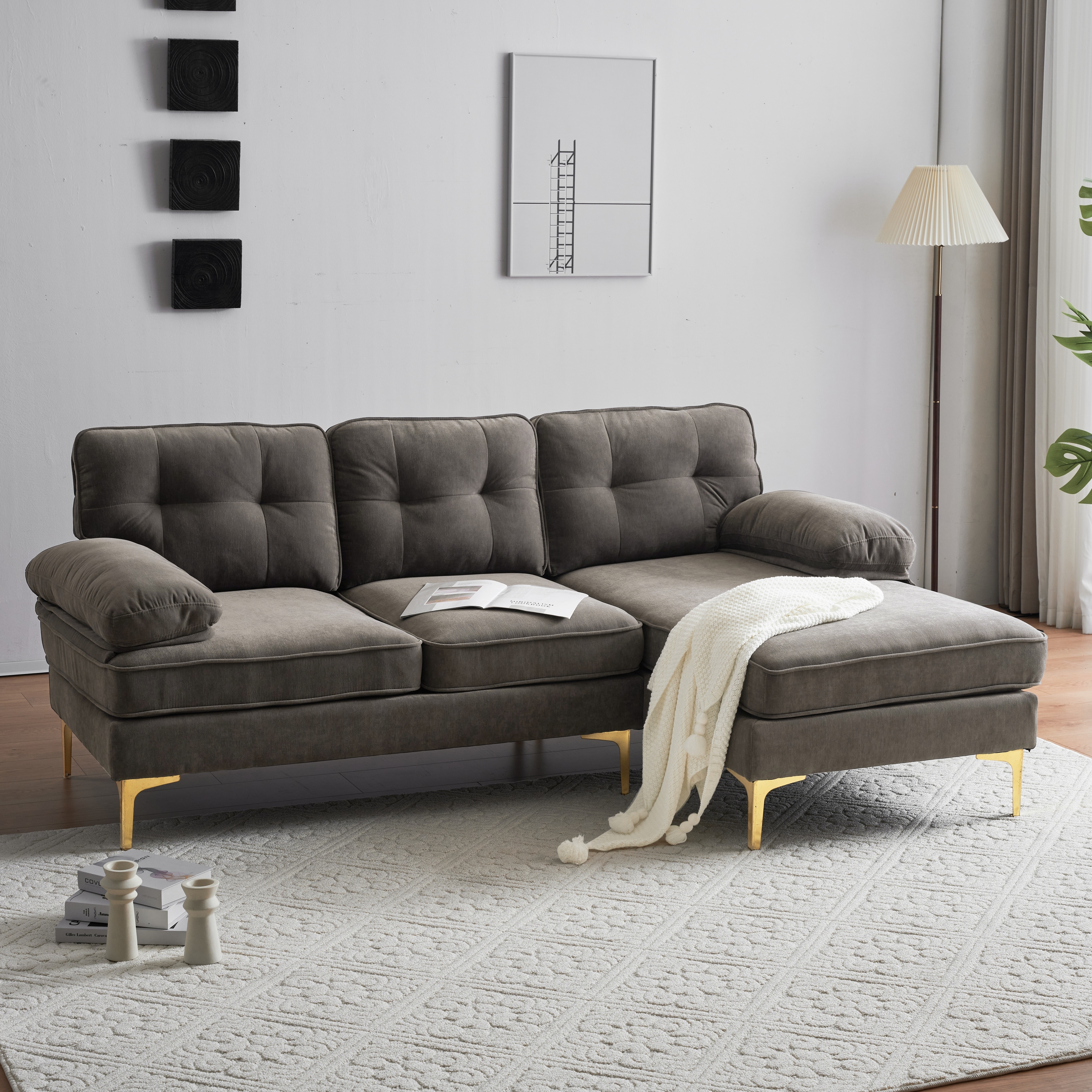 Modern Sectional Sofa Couch L Shaped Sofa with Loose Backrest and