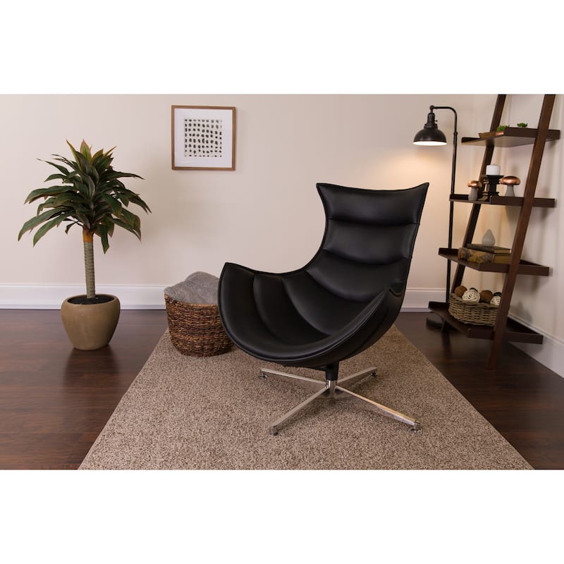 Home Office Swivel Cocoon Chair - Living Room Accent Chair - Black Faux Leather