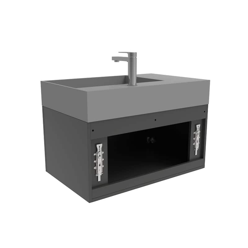 Amazon 30" Wall Mounted Bathroom Right Basin Vanity Set w/ Gray Top