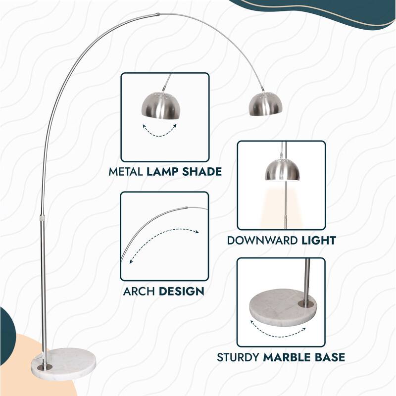 Floor Lamp with White Marble Base and Metal Lamp Shade Arco Collection - 76"