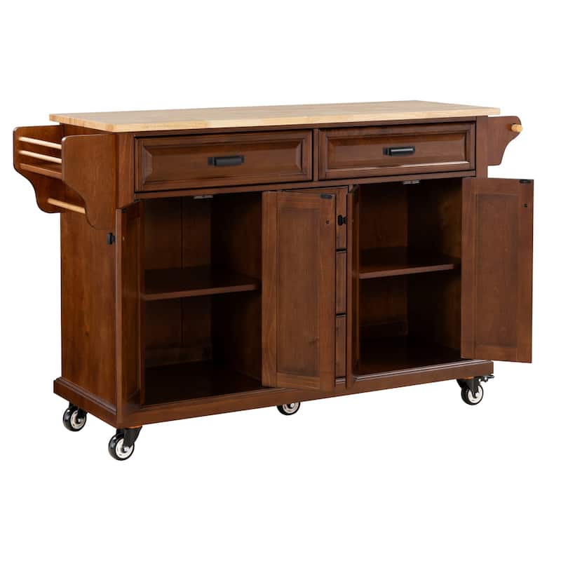 Modern Kitchen Island with Storage Cabinets, 5 Drawer, Adjustable Shelves Towel Rack and Spice Rack, for Kitchen, Blue