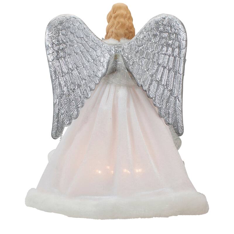12" Silver White Angel Wings Christmas Tree Topper Clear Lights