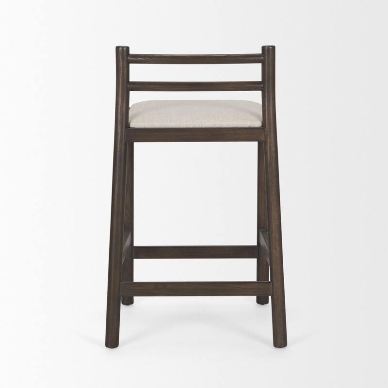 Sam Dark Brown Wood w/ Cream Fabric Counter Stool - 20.3L x 21.0W x 33.4H