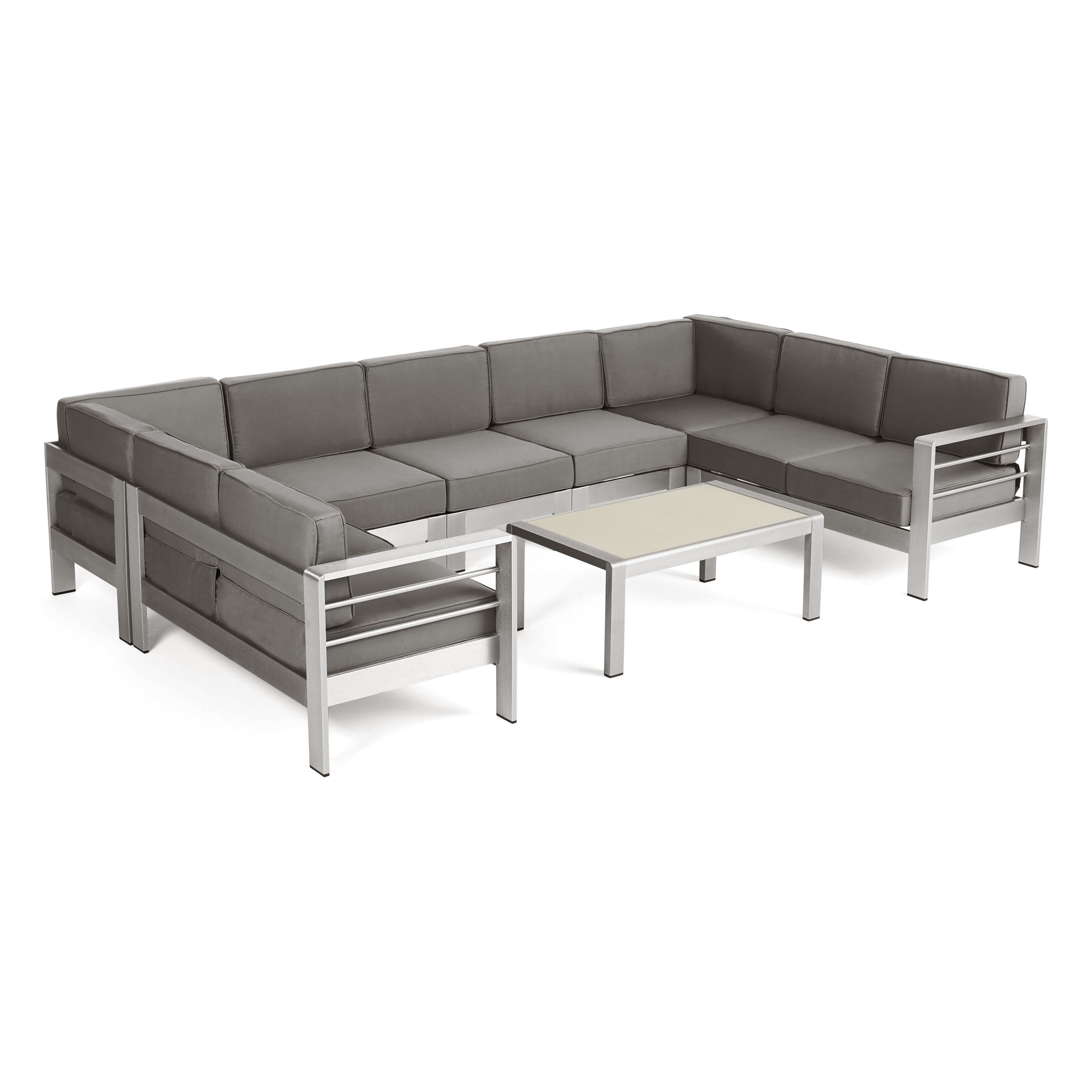 Cape Coral Outdoor 9Seater Aluminum Sectional Sofa Set with Coffee