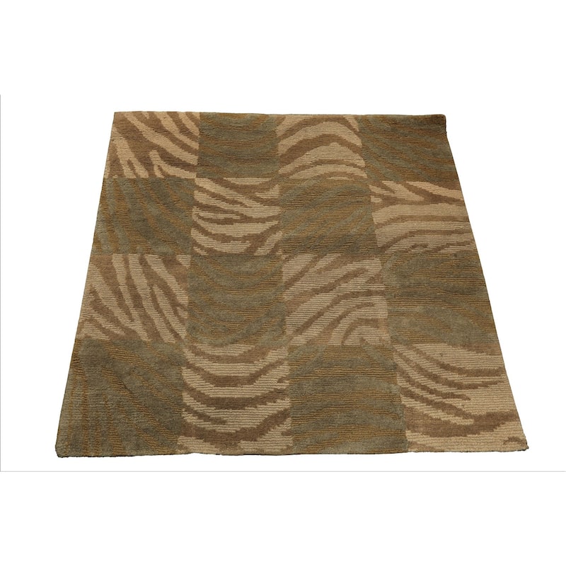 4x4 Square Hand Knotted Wool Tan Modern & Contemporary Tibetan Rug - 4' x 4' -Square