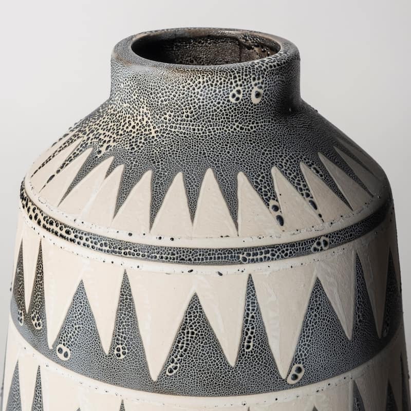 Modern Gray & Ivory Ceramic Vase 10-Inch Abstract Matte Cylinder Decor for Table - 7" x 7" x 10"