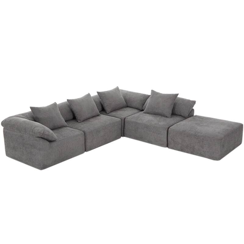 142" Chenille L-Shaped Modular Sectional Sofa with No Assembly Required, Convertible Sleeper, and Built-In Ottoman