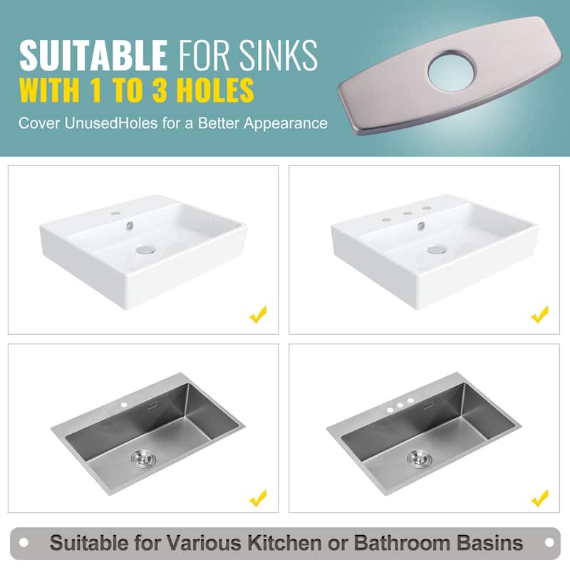 WOWOW Stainless Faucet Deck Plate, Fits 1 to 3 Hole Sinks, 5 Finishes