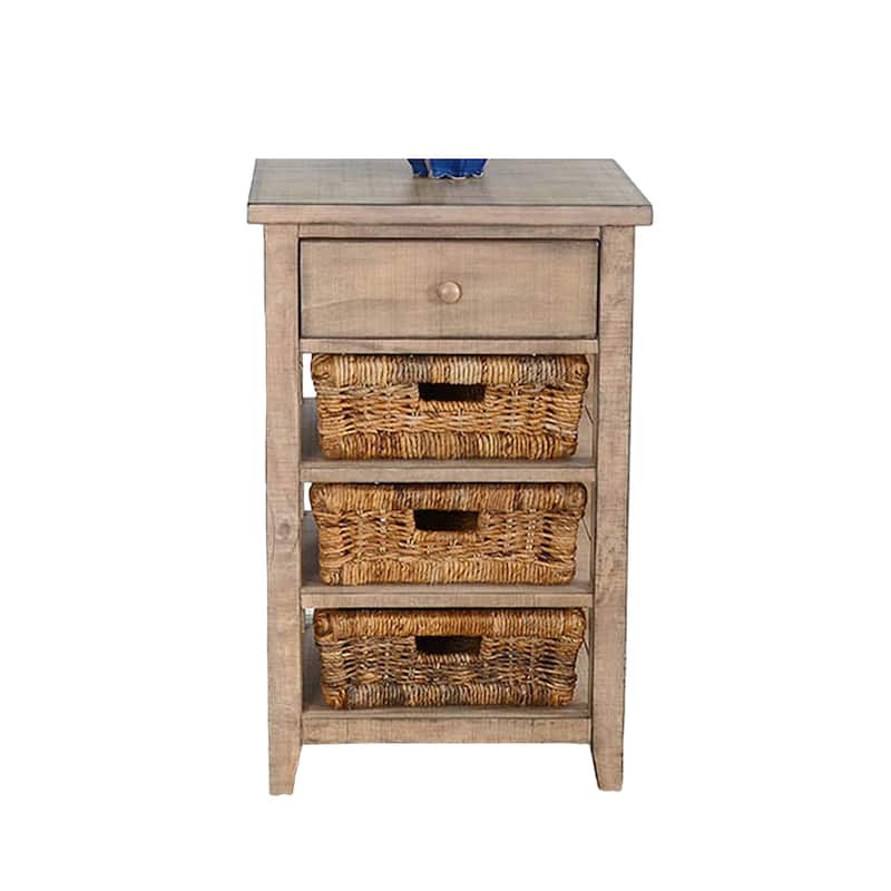 Rena End Table, 3 Natural Rattan Storage Baskets, 20 Inch Brown Wood
