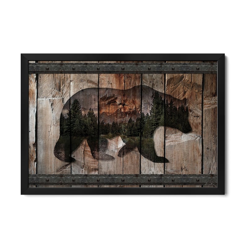 Mountain Bear Silhouette Premium Framed Poster by Denise Brown - Black - 32x24x1