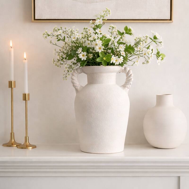 Decorative Textured Amphora Table Vase with Twisted Handles