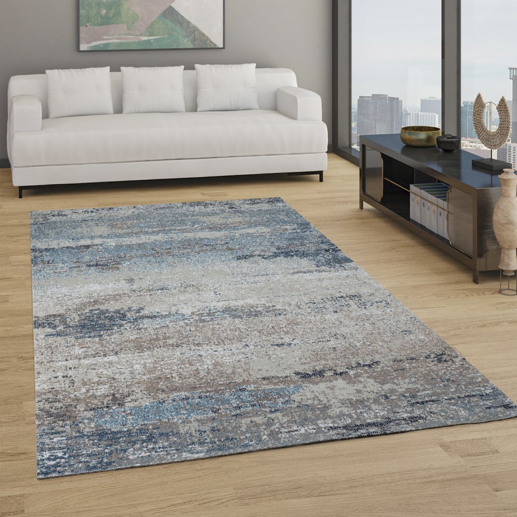 Trellis Navy Blue Abstract Indoor/Outdoor Rug