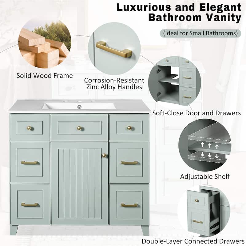 36" Green Bathroom Vanity with Ceramic Sink