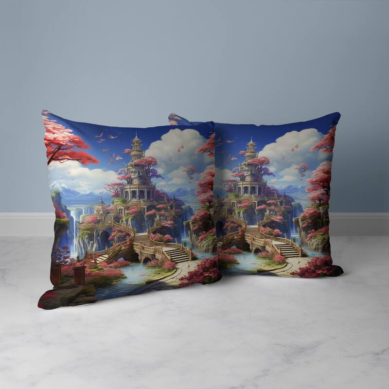 Wonderland Whispers Faux Suede Reversible Throw Pillow Pink and Blue