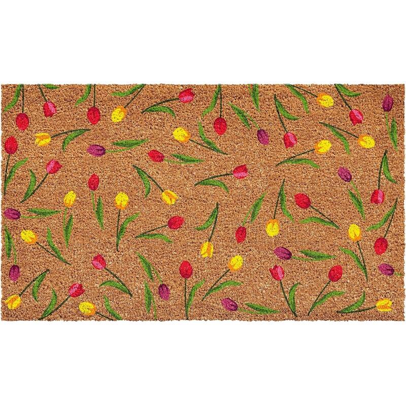 HomeRoots 17" X 29" Brown Red And Green Floral Outdoor Coir Door Mat - 17.00' X '29.00