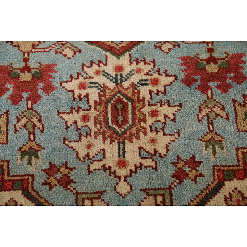 Light Blue Heriz Serapi Area Rug Handmade Geometric Wool Carpet - 7'10" x 9'10"