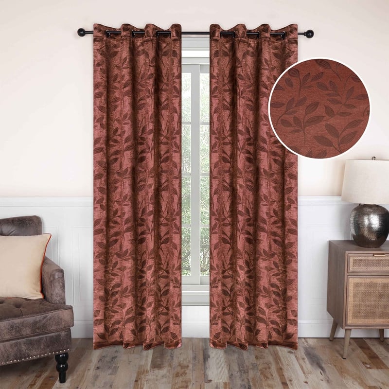 Superior Modern Bohemian Leaves Room Darkening Curtains with Grommets - 52" X 84" - Antique Copper