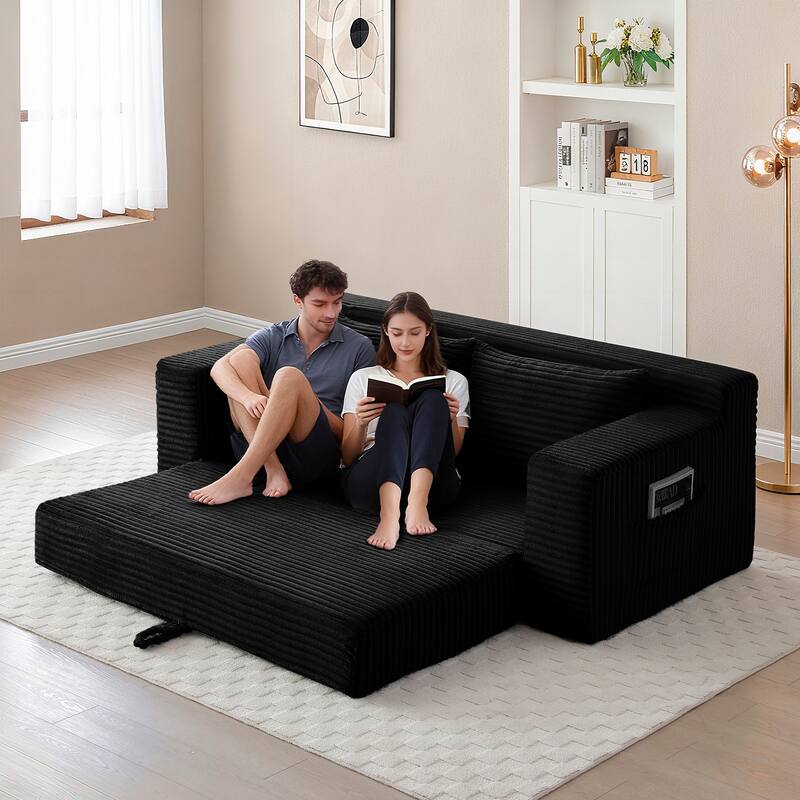 Memory Foam Cloud Loveseat Sofa, 2 in 1 Convertible Folding Couch Bed, No Assembly Compressed Corduroy Floor Lounge Sofa