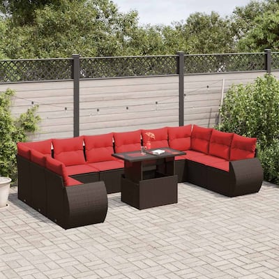 vidaXL Patio Sofa Set with Cushions and Table Outdoor 11 Piece Poly Rattan - 24.4 x 24.4 x 27.2