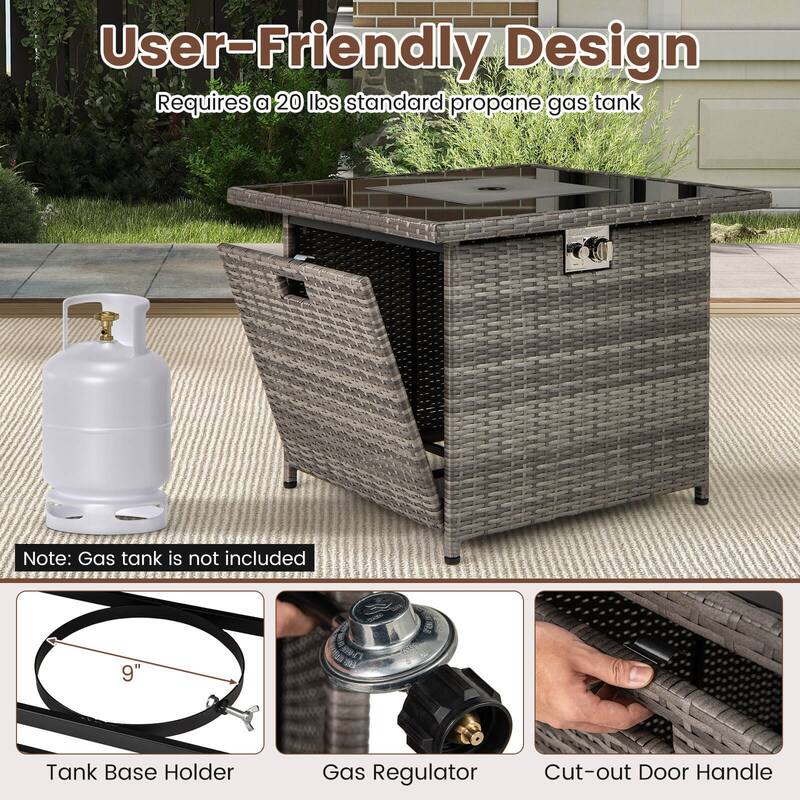 Costway 32.5" Propane Fire Pit Table Outdoor Wicker Gas Firepit with - See Details