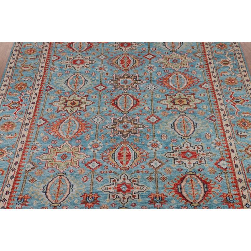 All-Over Blue Oushak Oriental Area Rug Handmade Floral Wool Carpet - 9'1"x 11'11"