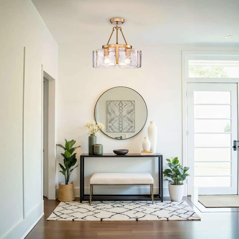 Reina 3-Light Water Textured Glass Panel Drum Semi Flush Mount