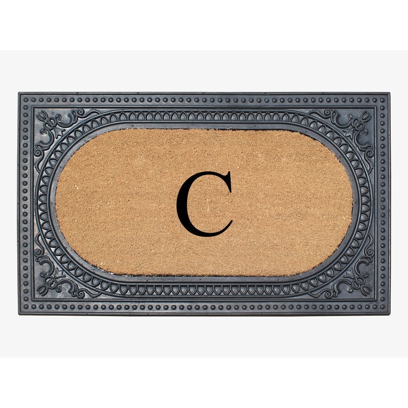 A1HC First Impression Carson Rubber and Coir 24" X 39", Heavy Duty, Easy to Clean Outdoor Monogrammed Doormat - Black - Monogrammed C