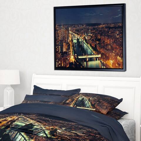 Designart 'Paris City Night Skyline' Cityscape Photo Framed Canvas Art Print